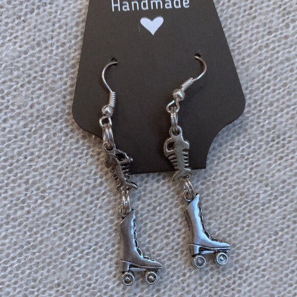 Earrings - Quad Skates & fish bones - Silver tone - Picture 1 of 4